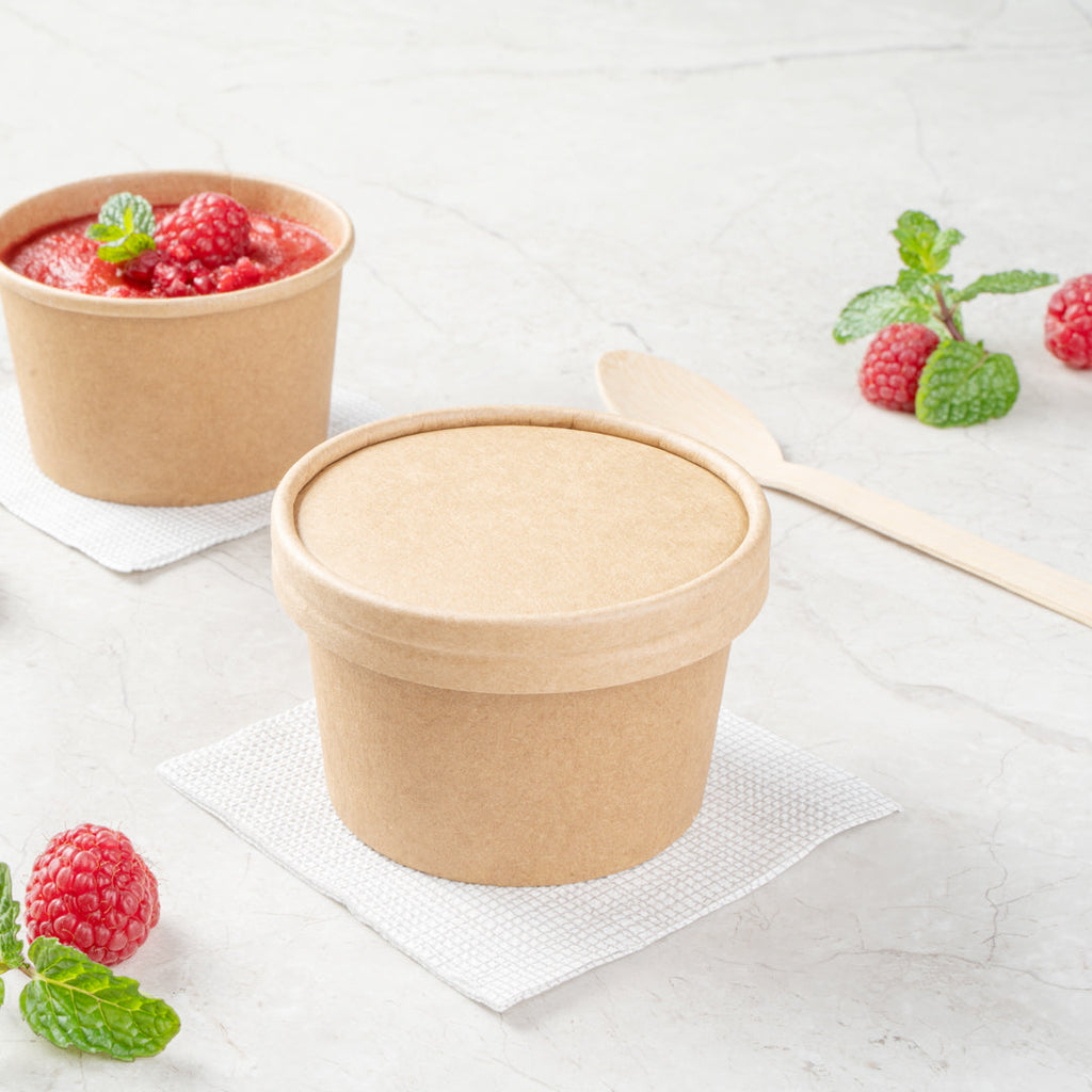 Coppetta Round Kraft Paper To Go Cup Lid - Fits 5 oz - 3 1/2" x 3 1/2" x 1/2" - 200 count box