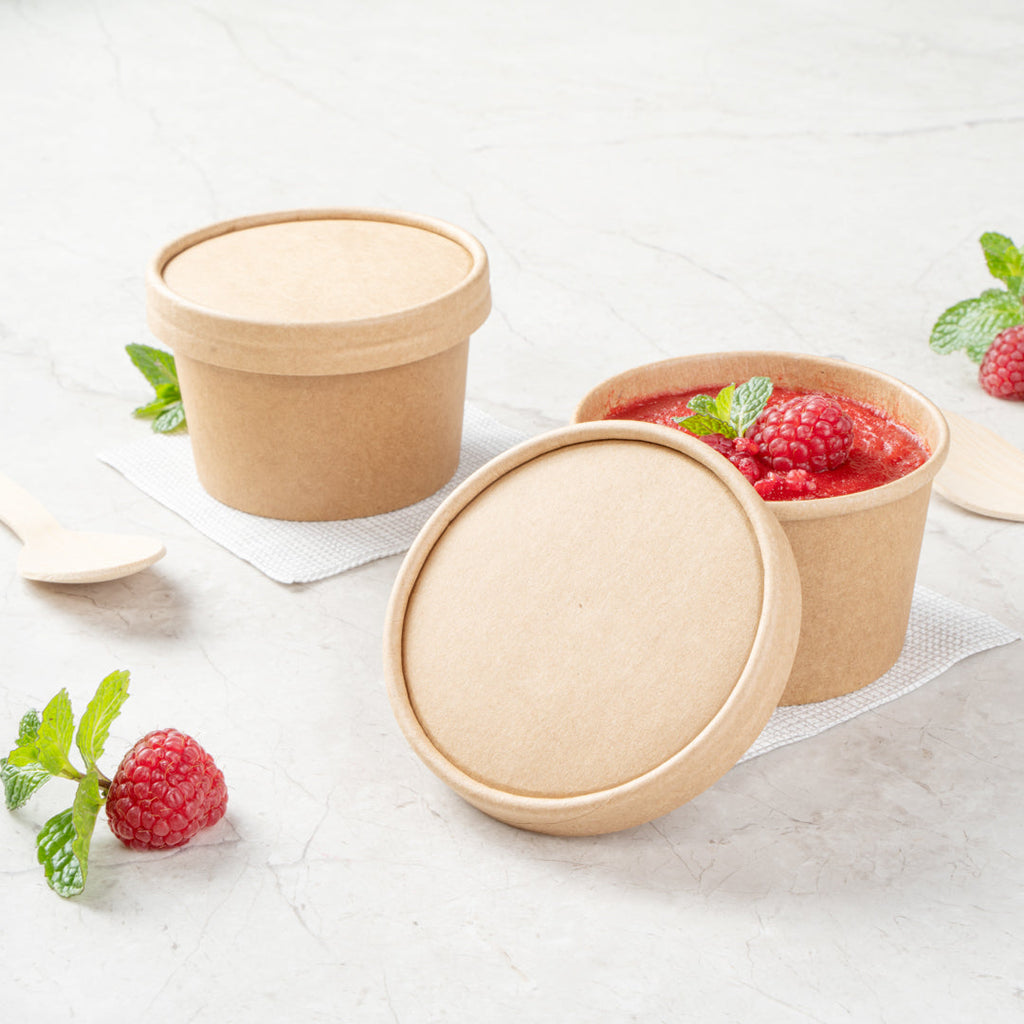 Coppetta Round Kraft Paper To Go Cup Lid - Fits 5 oz - 3 1/2" x 3 1/2" x 1/2" - 200 count box