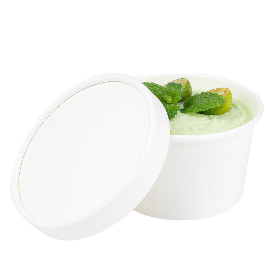 Coppetta Round White Paper To Go Cup Lid - Fits 5 oz - 3 1/2" x 3 1/2" x 1/2" - 50 count box