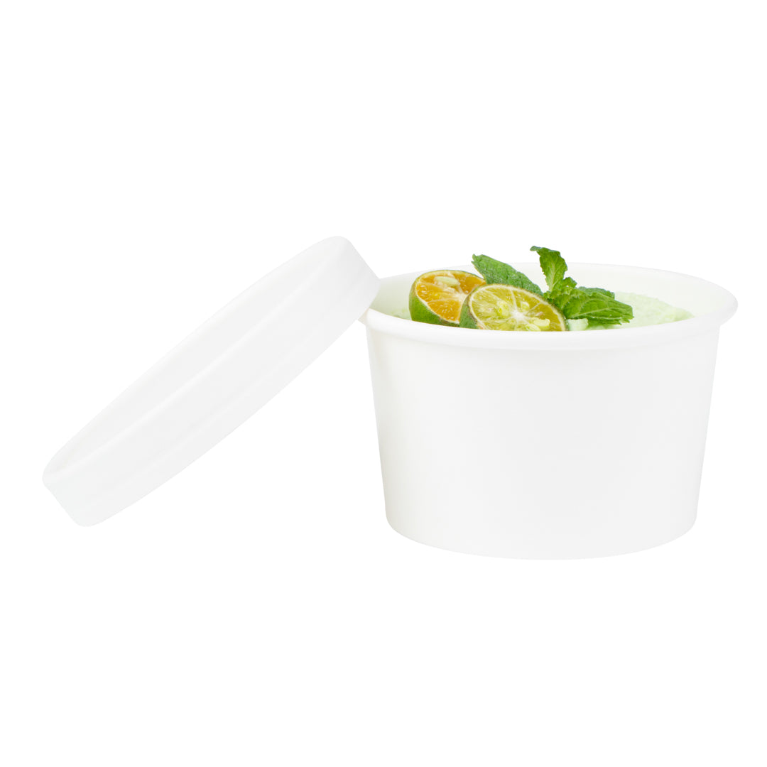 Coppetta Round White Paper To Go Cup Lid - Fits 5 oz - 3 1/2" x 3 1/2" x 1/2" - 50 count box