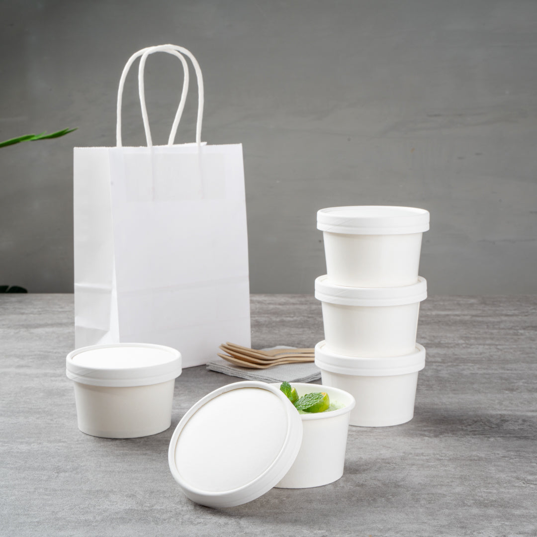 Coppetta Round White Paper To Go Cup Lid - Fits 5 oz - 3 1/2" x 3 1/2" x 1/2" - 50 count box