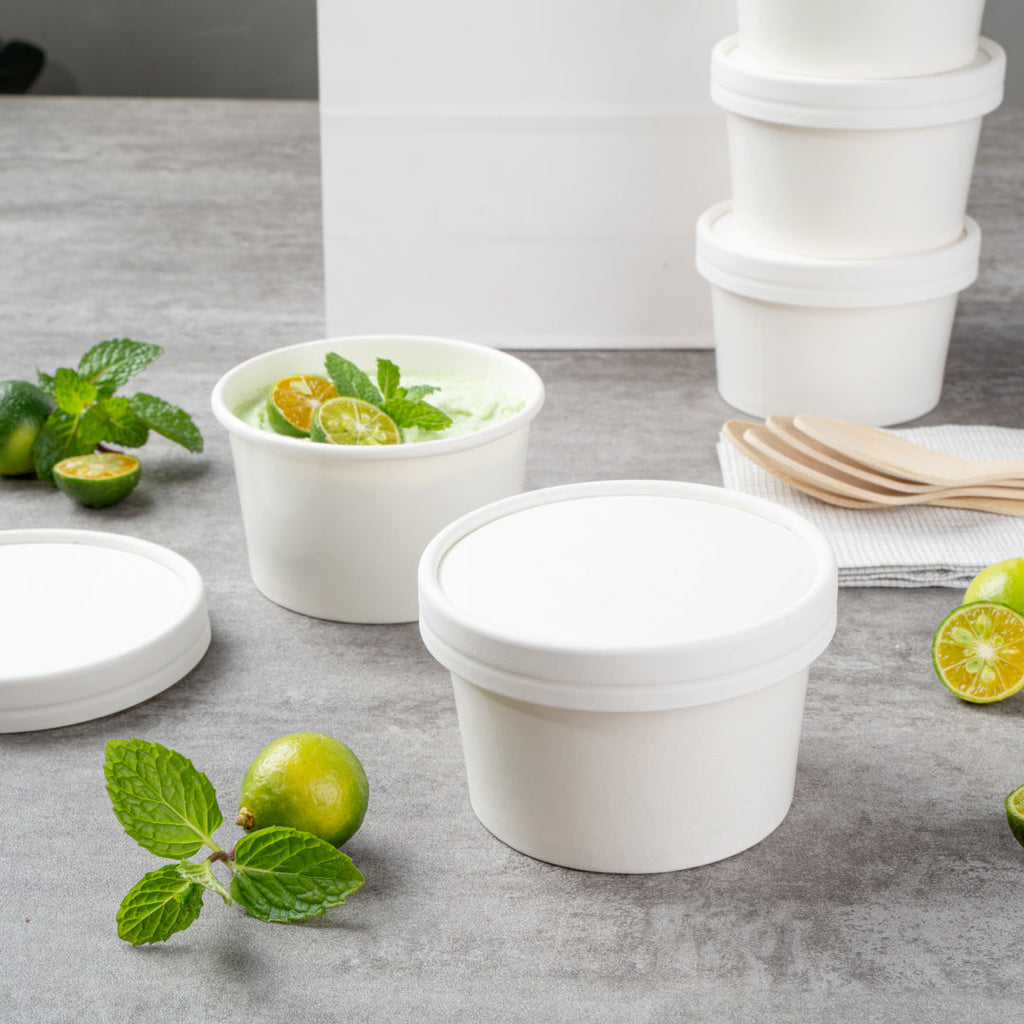 Coppetta Round White Paper To Go Cup Lid - Fits 5 oz - 3 1/2" x 3 1/2" x 1/2" - 50 count box