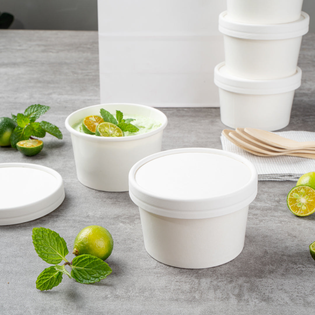 Coppetta Round White Paper To Go Cup Lid - Fits 5 oz - 3 1/2" x 3 1/2" x 1/2" - 50 count box