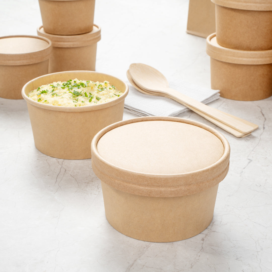 Coppetta Round Kraft Paper To Go Cup Lid - Fits 8 oz - 3 3/4" x 3 3/4" x 1/2" - 200 count box