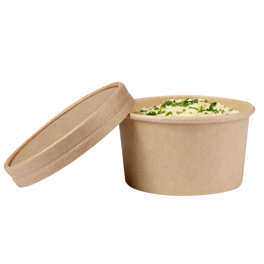 Coppetta Round Kraft Paper To Go Cup Lid - Fits 8 oz - 3 3/4" x 3 3/4" x 1/2" - 200 count box