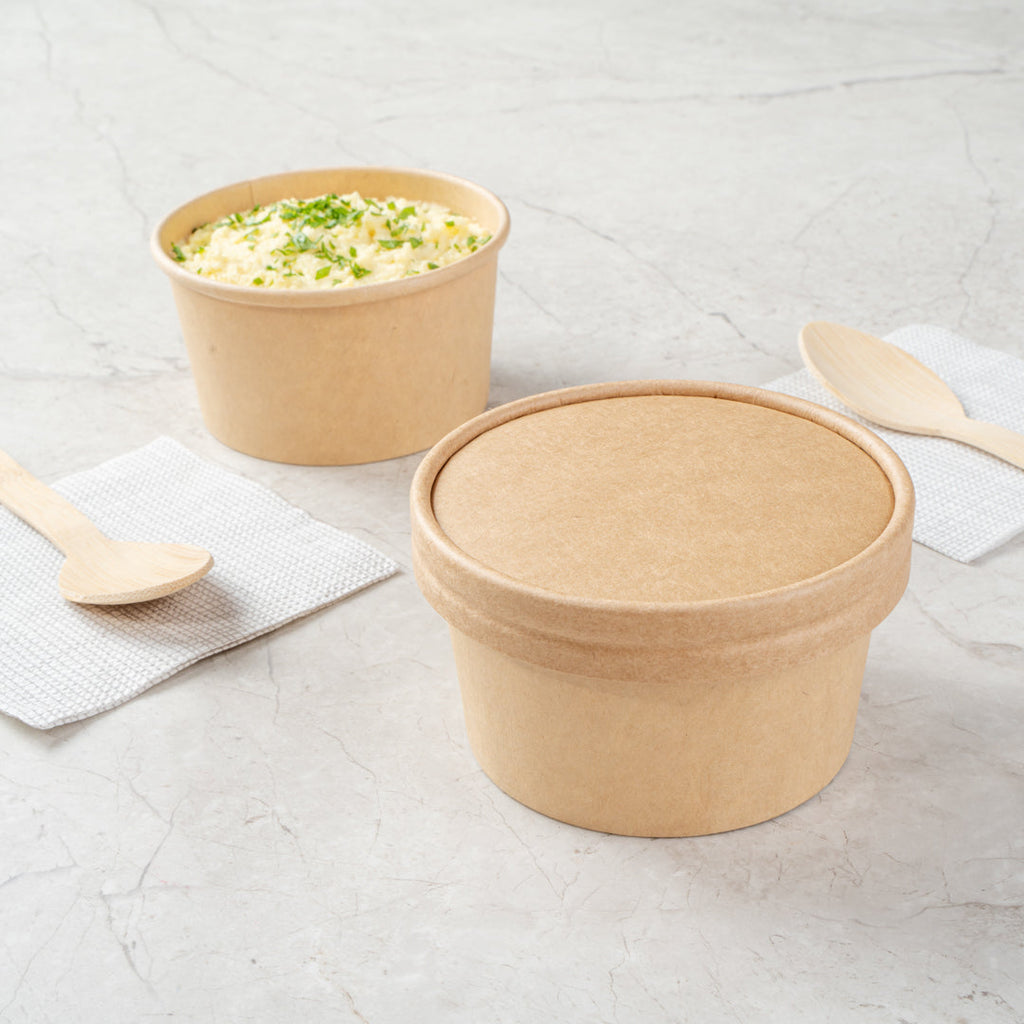 Coppetta Round Kraft Paper To Go Cup Lid - Fits 8 oz - 3 3/4" x 3 3/4" x 1/2" - 200 count box