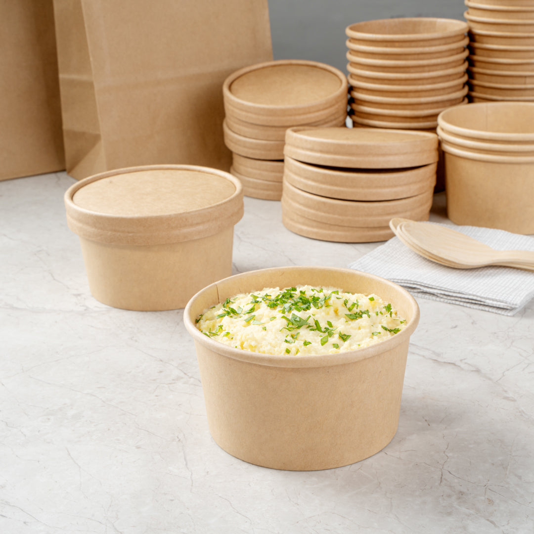 Coppetta Round Kraft Paper To Go Cup Lid - Fits 8 oz - 3 3/4" x 3 3/4" x 1/2" - 200 count box