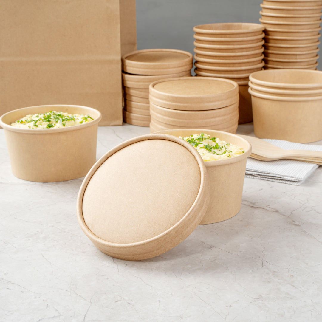 Coppetta Round Kraft Paper To Go Cup Lid - Fits 8 oz - 3 3/4" x 3 3/4" x 1/2" - 200 count box