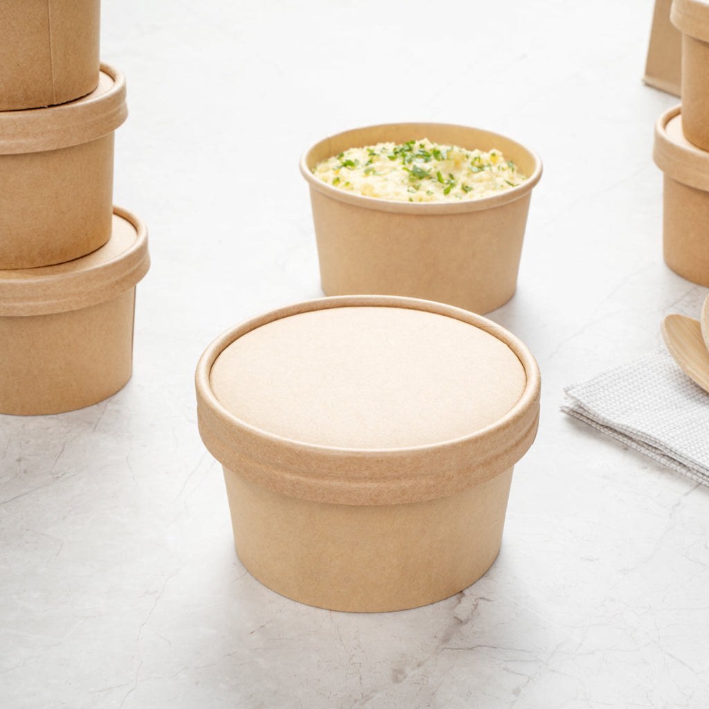 Coppetta Round Kraft Paper To Go Cup Lid - Fits 8 oz - 3 3/4" x 3 3/4" x 1/2" - 200 count box