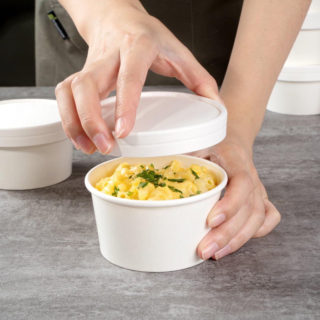 Coppetta Round White Paper To Go Cup Lid - Fits 8 oz - 50 count box