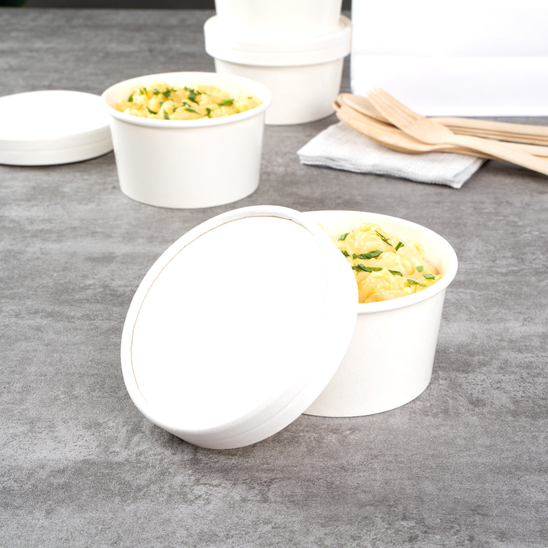 Coppetta Round White Paper To Go Cup Lid - Fits 8 oz - 50 count box