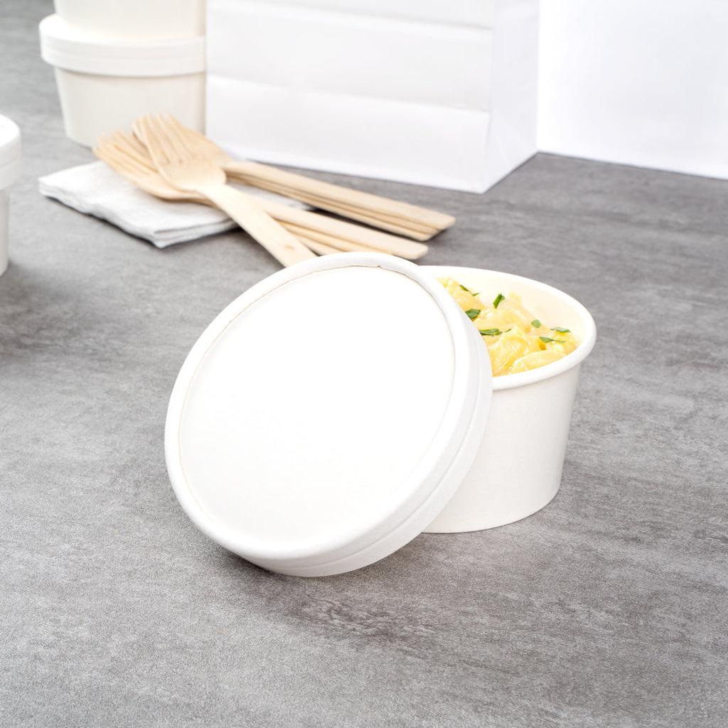 Coppetta Round White Paper To Go Cup Lid - Fits 8 oz - 50 count box