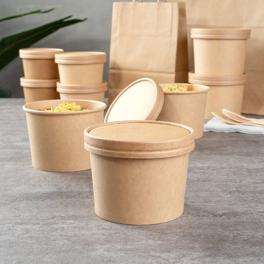 Coppetta Round Kraft Paper To Go Cup Lid - Fits 12 oz - 4" x 4" x 1/2" - 200 count box