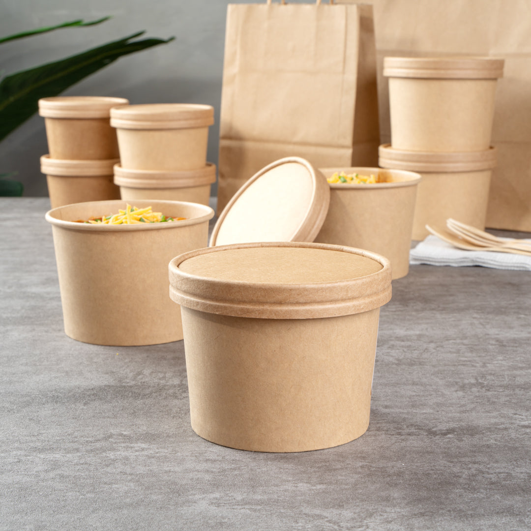 Coppetta Round Kraft Paper To Go Cup Lid - Fits 12 oz - 4" x 4" x 1/2" - 200 count box