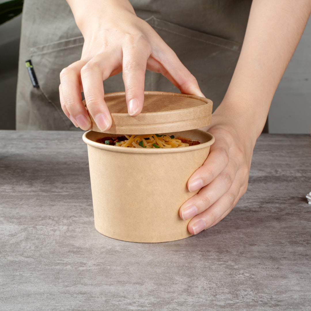 Coppetta Round Kraft Paper To Go Cup Lid - Fits 12 oz - 4" x 4" x 1/2" - 200 count box