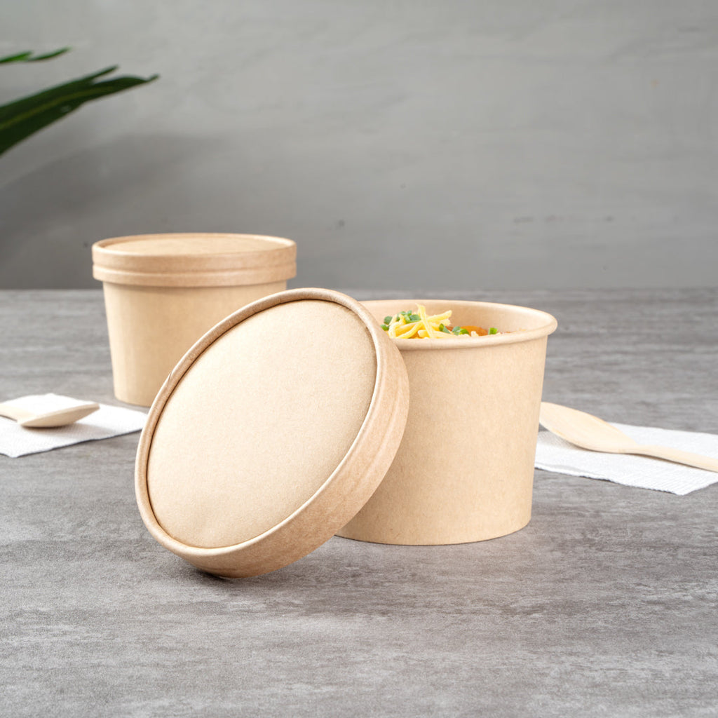Coppetta Round Kraft Paper To Go Cup Lid - Fits 12 oz - 4" x 4" x 1/2" - 200 count box
