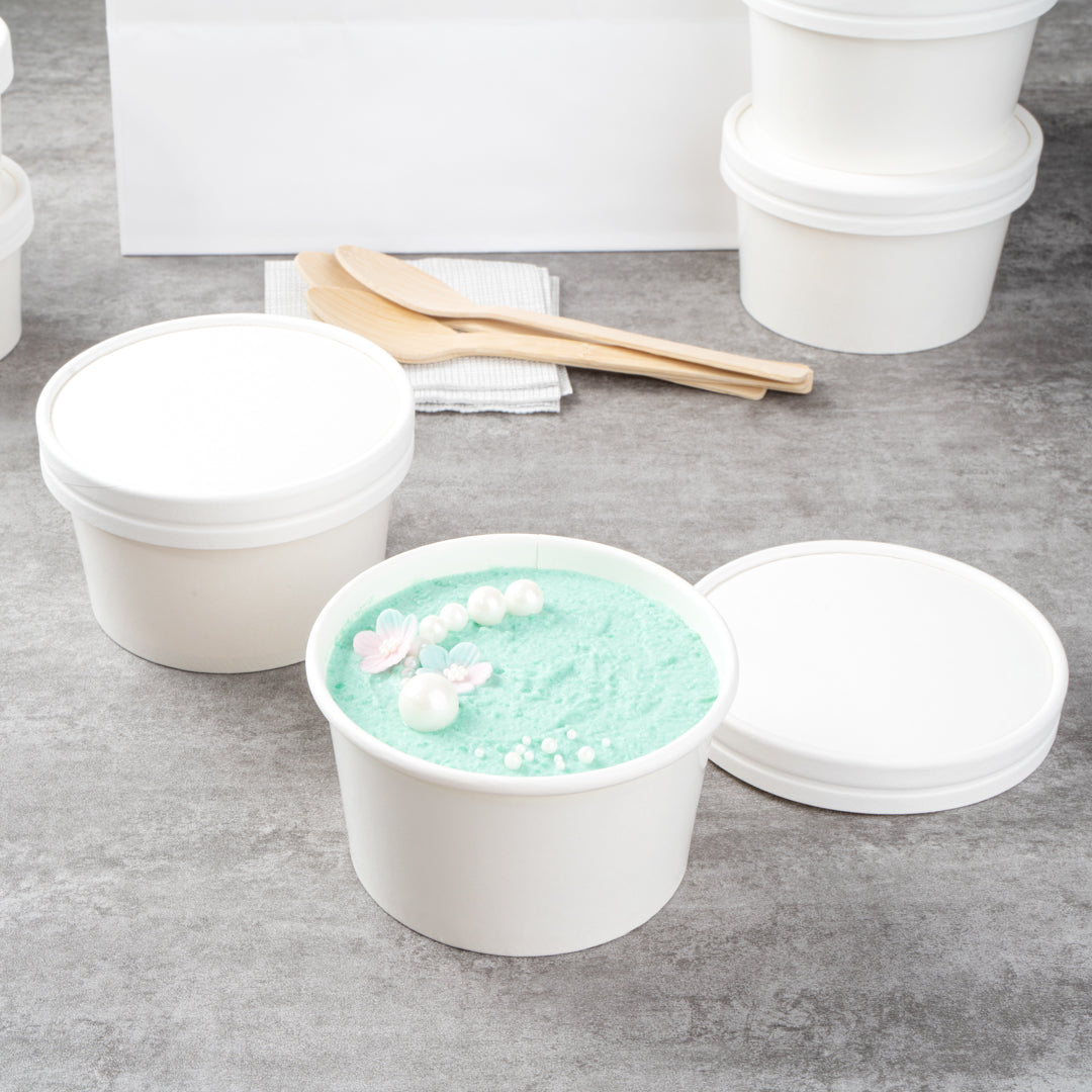 Coppetta Round White Paper To Go Cup Lid - Fits 12 oz - 50 count box