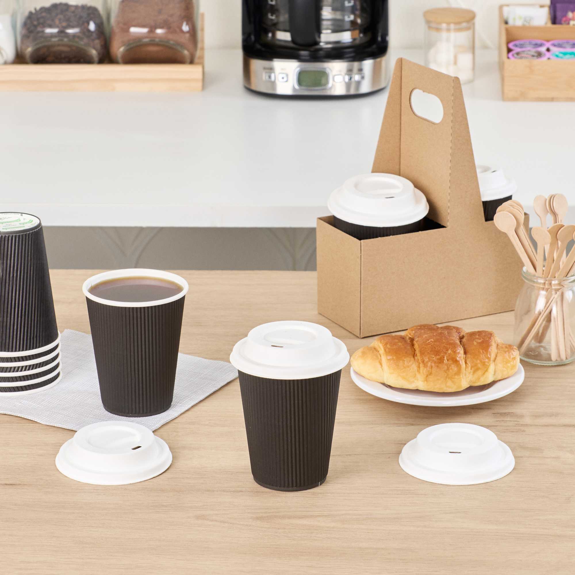 Restpresso White Sugarcane / Bagasse Coffee Cup Lid - Fits 8, 12, 16 and 20 oz, Compostable - 500 count box