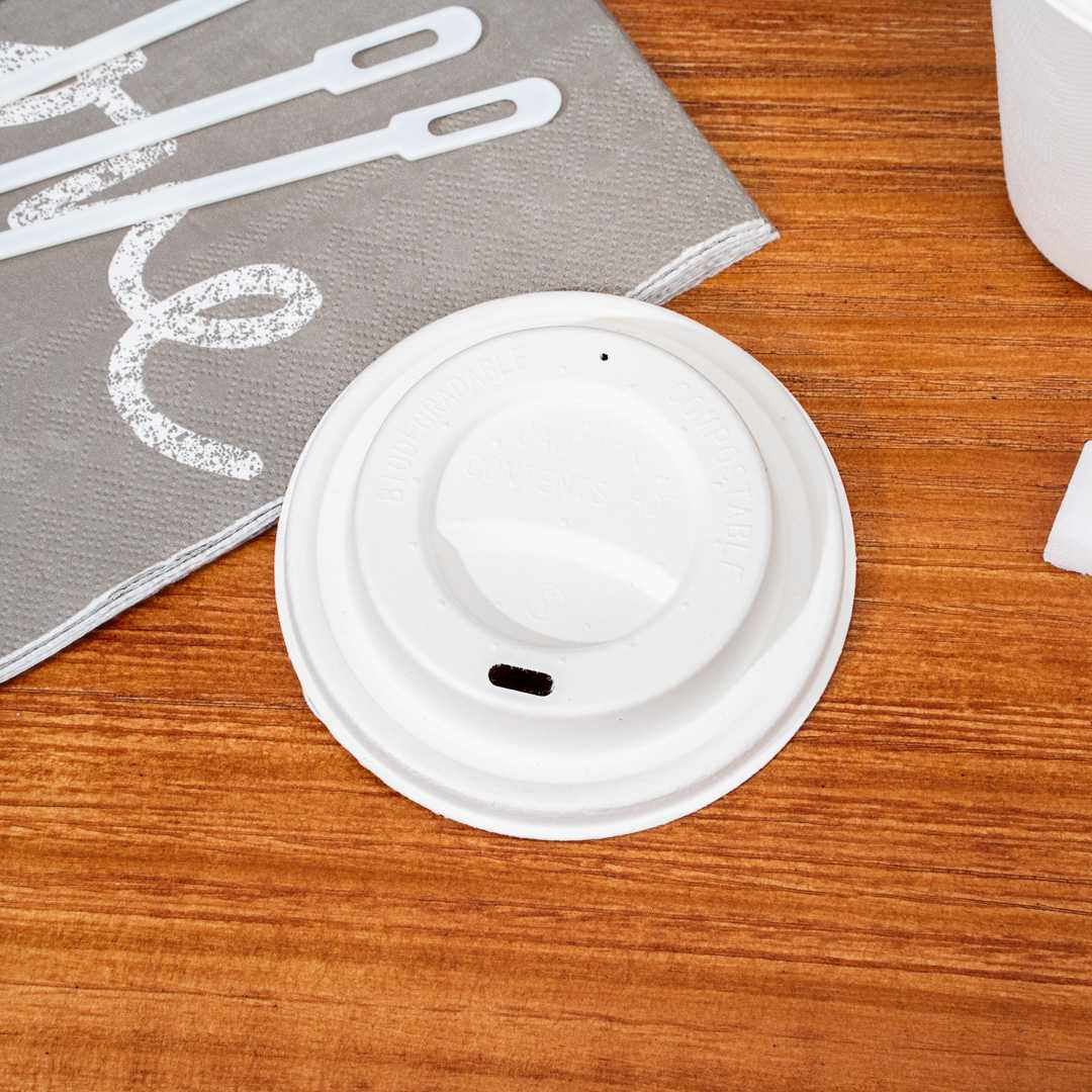 Restpresso White Sugarcane / Bagasse Coffee Cup Lid - Fits 8, 12, 16 and 20 oz, Compostable - 500 count box