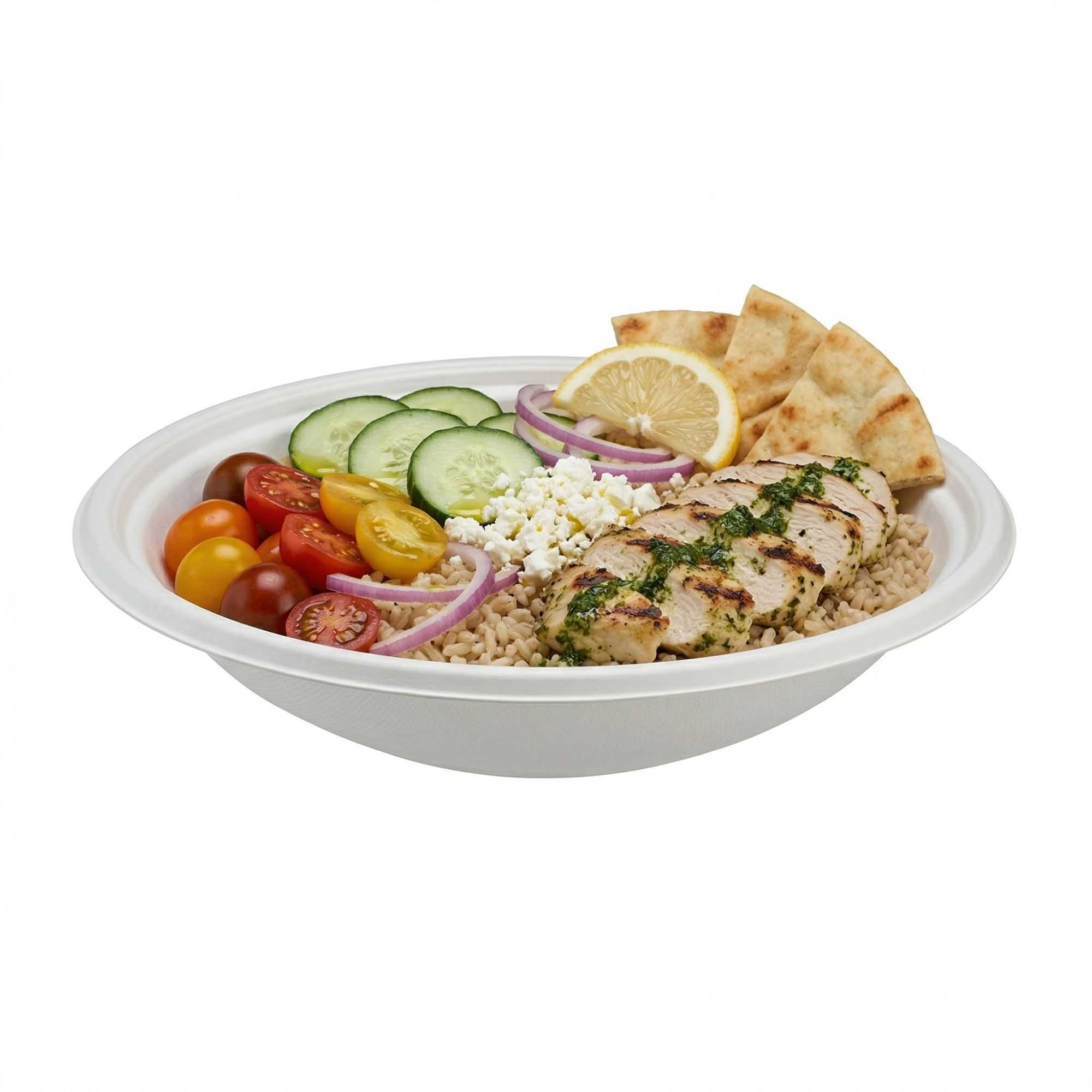 Pulp Tek 32 oz Round White Sugarcane / Bagasse Serving Bowl - 9" x 9" x 2" - 100 count box