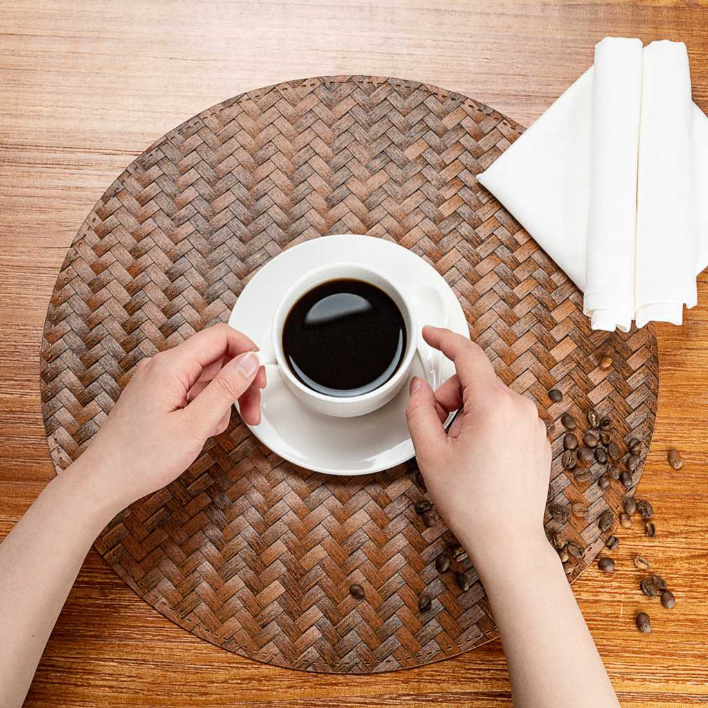 Amalfi Basketweave Woven Round Bronze Pearl Placemat - 15" x 15" - 6 count box