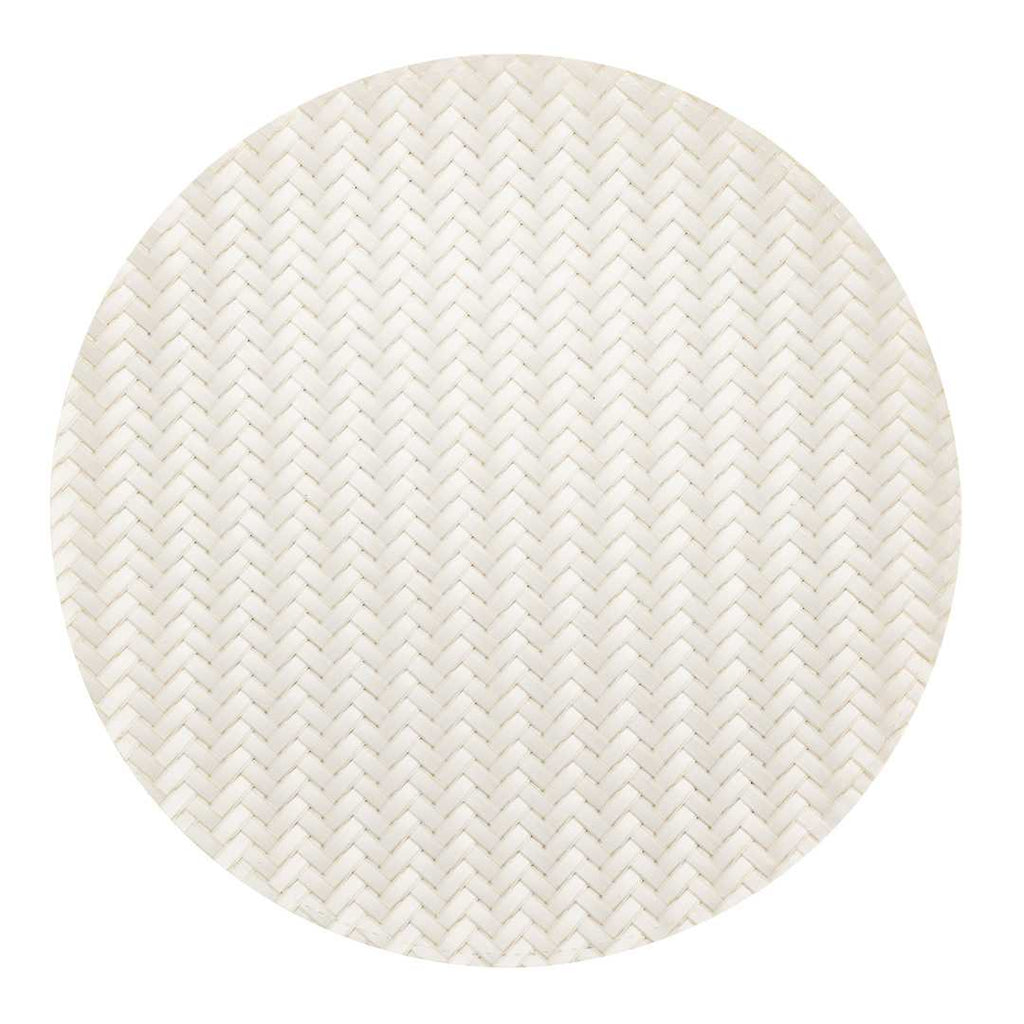 Amalfi Basketweave Woven Round White Pearl Placemat - 15" x 15" - 6 count box