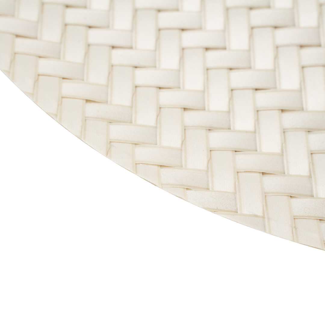 Amalfi Basketweave Woven Round White Pearl Placemat - 15" x 15" - 6 count box