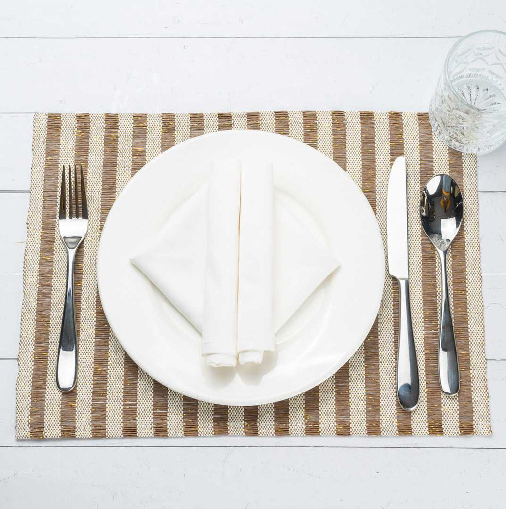Carmel Mesh Dark Brown Striped Placemat - 16" x 12" - 6 count box