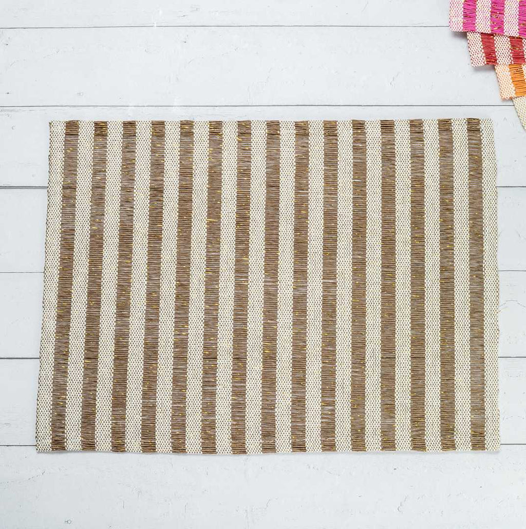 Carmel Mesh Dark Brown Striped Placemat - 16" x 12" - 6 count box