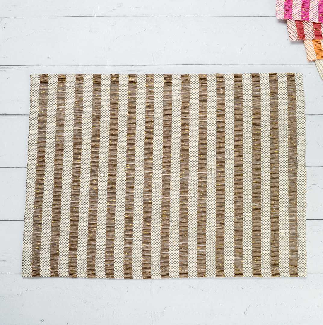Carmel Mesh Dark Brown Striped Placemat - 16" x 12" - 6 count box