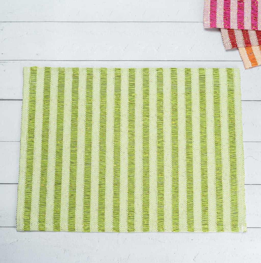 Carmel Mesh Green Striped Placemat - 16" x 12" - 6 count box