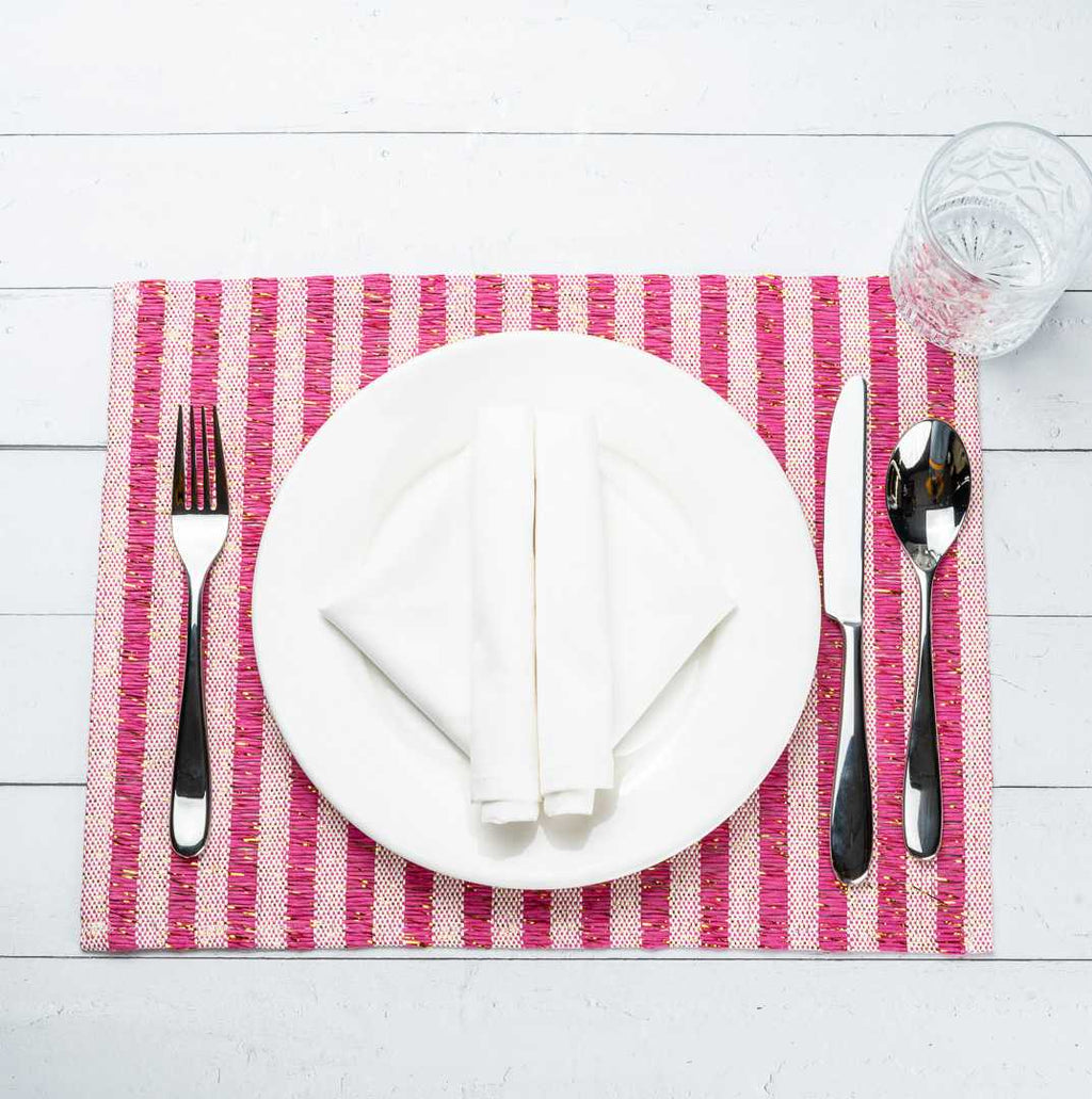 Carmel Mesh Pink Striped Placemat - 16" x 12" - 6 count box