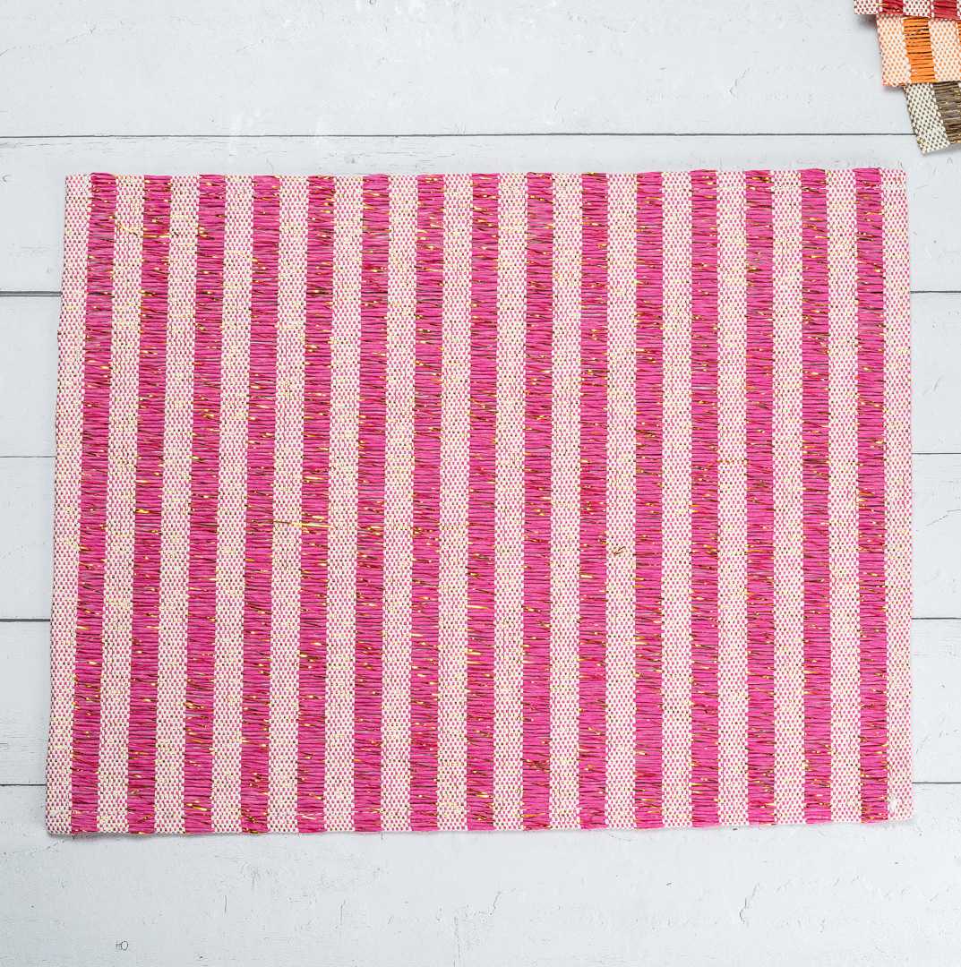 Carmel Mesh Pink Striped Placemat - 16" x 12" - 6 count box
