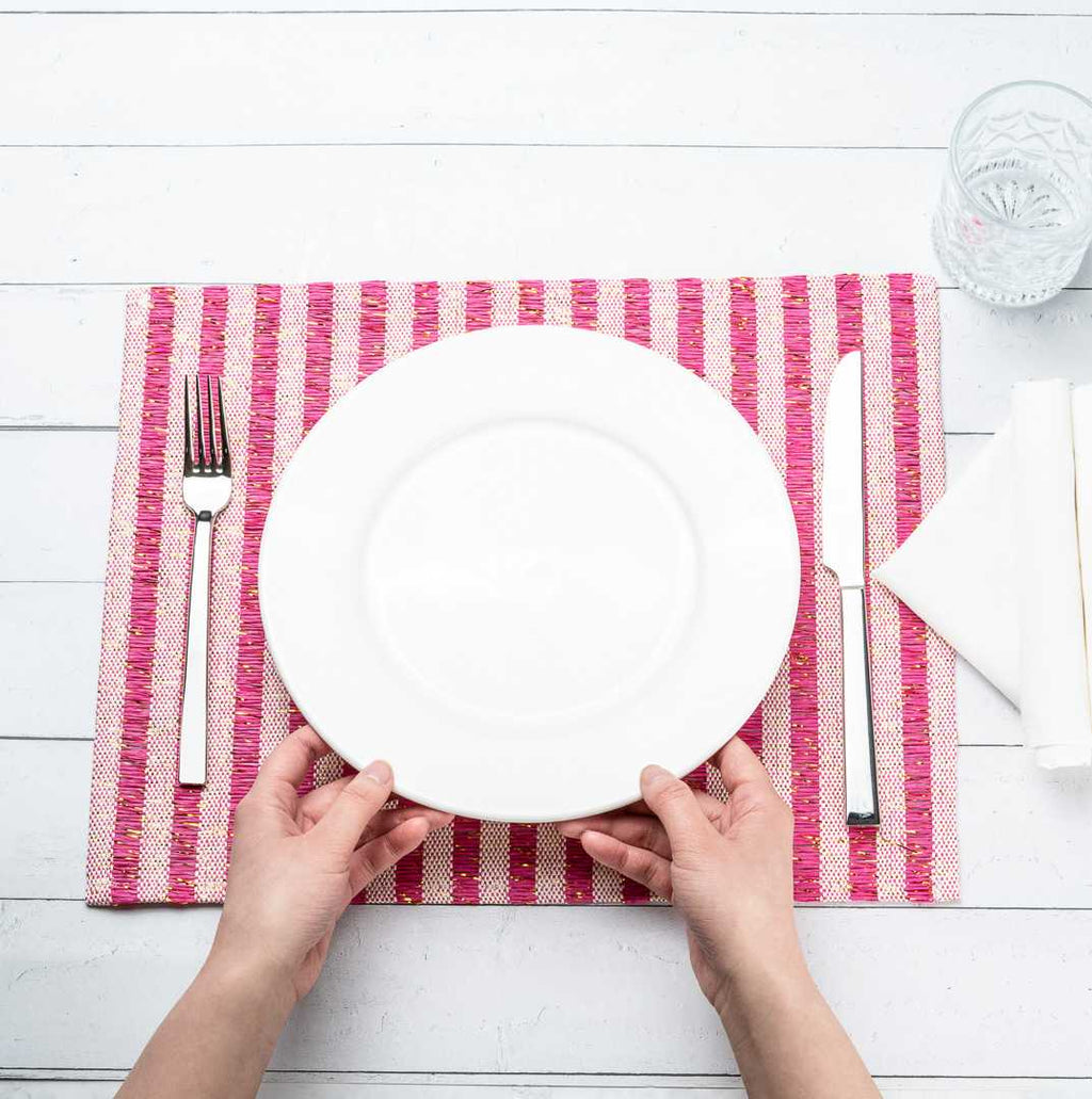 Carmel Mesh Pink Striped Placemat - 16" x 12" - 6 count box