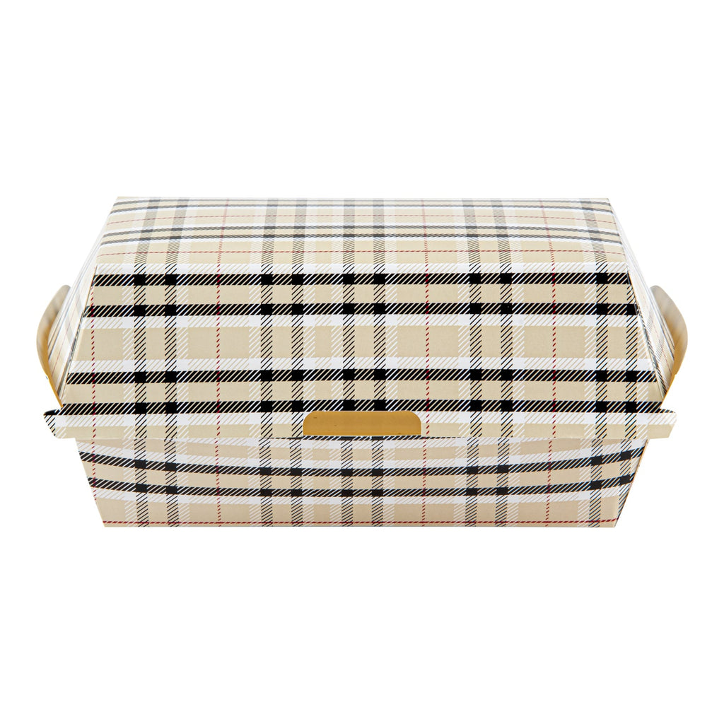 Bio Tek Rectangle Plaid Paper Hot Dog / Sandwich Clamshell Container - 6 3/4" x 3 1/2" x 3 1/2" - 100 count box