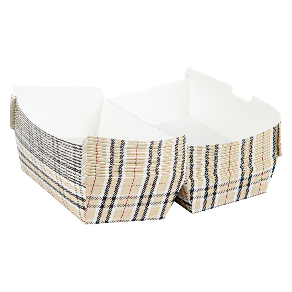 Bio Tek Rectangle Plaid Paper Hot Dog / Sandwich Clamshell Container - 6 3/4" x 3 1/2" x 3 1/2" - 100 count box