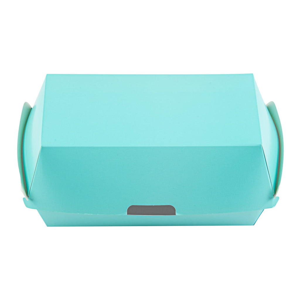 Bio Tek Rectangle Turquoise Paper Hot Dog / Sandwich Clamshell Container - 6 3/4" x 3 1/2" x 3 1/2" - 100 count box
