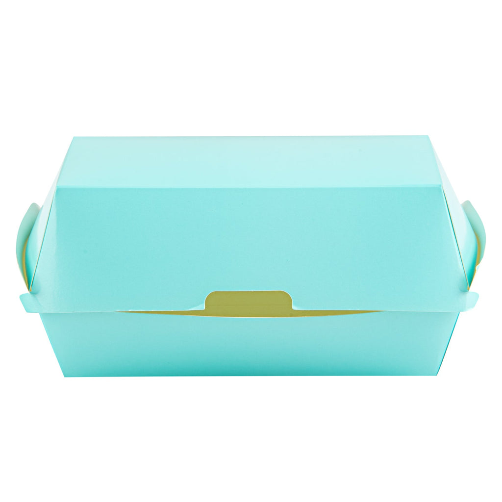 Bio Tek Rectangle Turquoise Paper Hot Dog / Sandwich Clamshell Container - 6 3/4" x 3 1/2" x 3 1/2" - 100 count box