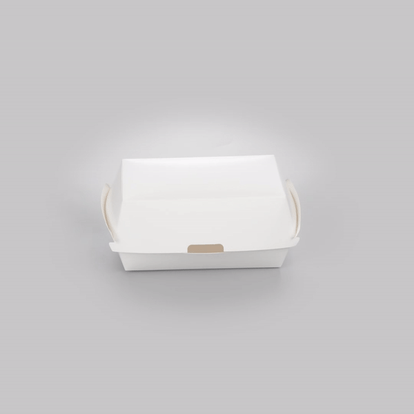 Bio Tek Rectangle White Paper Hot Dog / Sandwich Clamshell Container - 6 3/4" x 3 1/2" x 3 1/2" - 100 count box