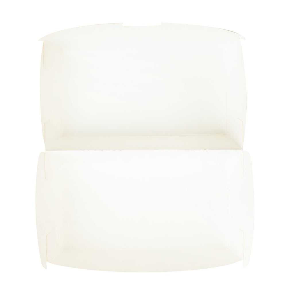 Bio Tek Rectangle White Paper Hot Dog / Sandwich Clamshell Container - 6 3/4" x 3 1/2" x 3 1/2" - 100 count box
