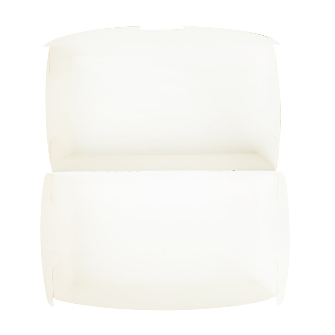 Bio Tek Rectangle White Paper Hot Dog / Sandwich Clamshell Container - 6 3/4" x 3 1/2" x 3 1/2" - 100 count box