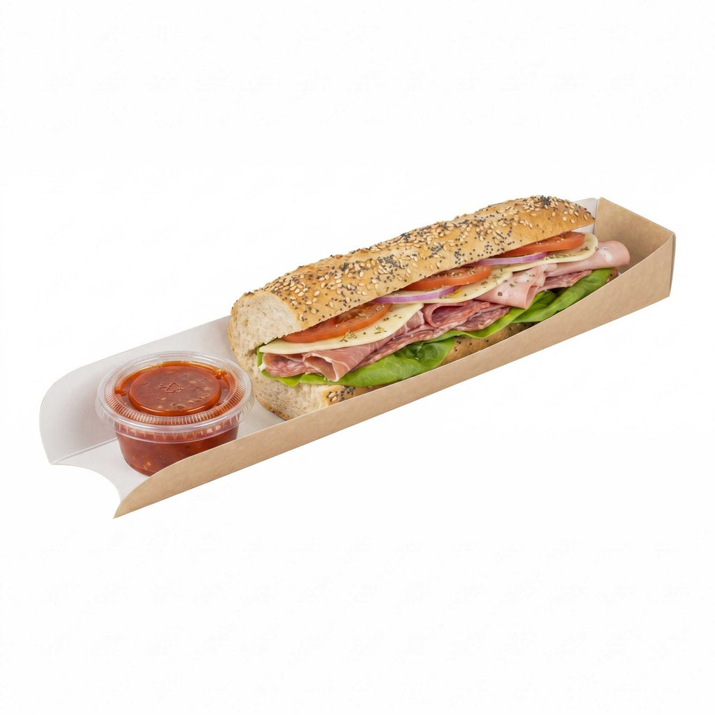 Bio Tek Rectangle Kraft Paper Hot Dog / Sandwich Tray - 11 3/4" x 2" x 1 1/4" - 200 count box