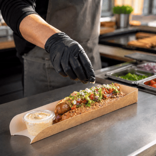 Bio Tek Rectangle Kraft Paper Hot Dog / Sandwich Tray - 11 3/4" x 2" x 1 1/4" - 200 count box