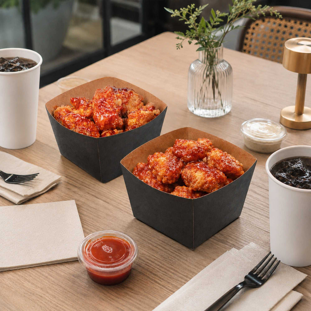 Bio Tek Square Black Paper Snack Box - 5 1/4" x 5 1/4" x 3 1/4" - 200 count box