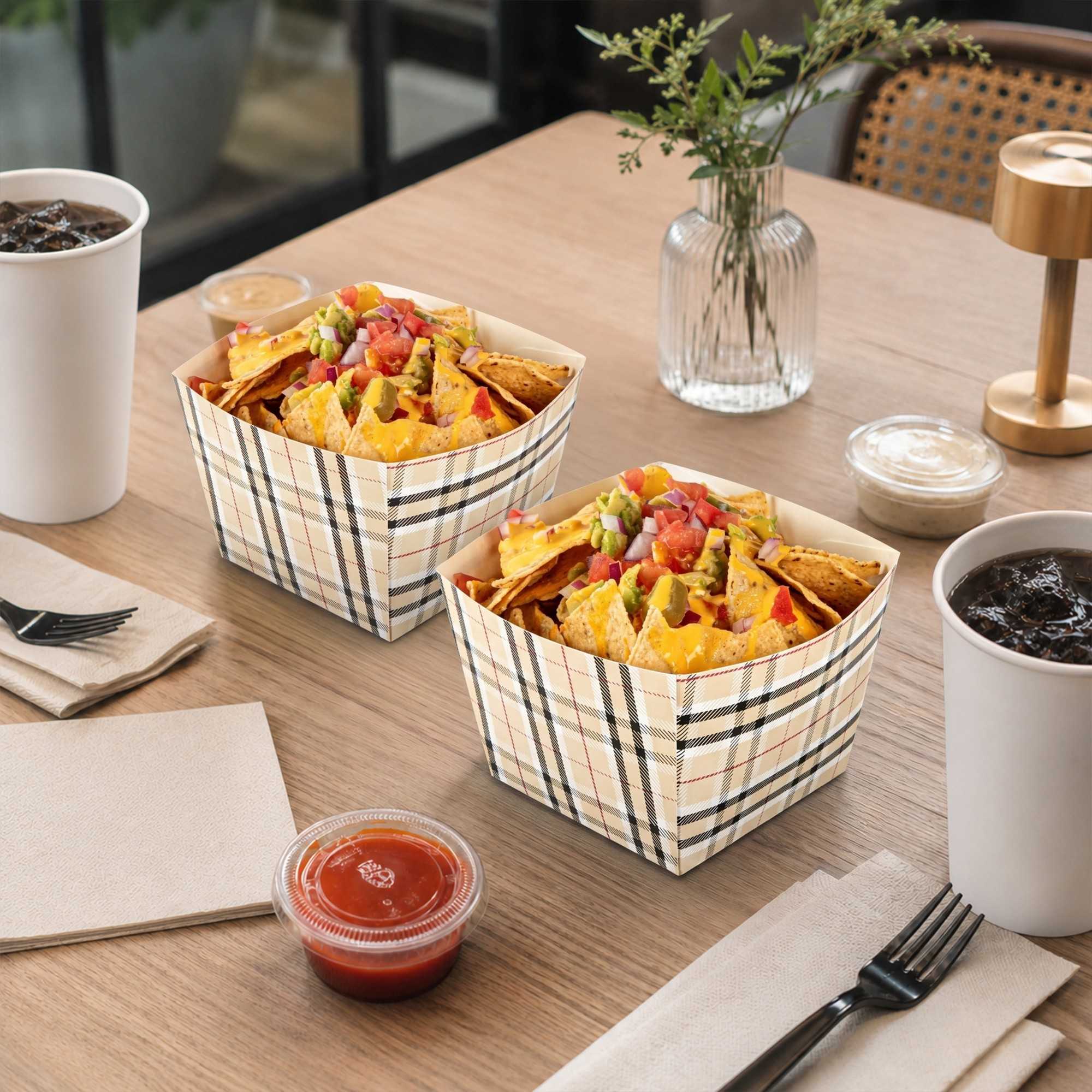 Bio Tek Square Plaid Paper Snack Box - 5 1/4" x 5 1/4" x 3 1/4" - 200 count box