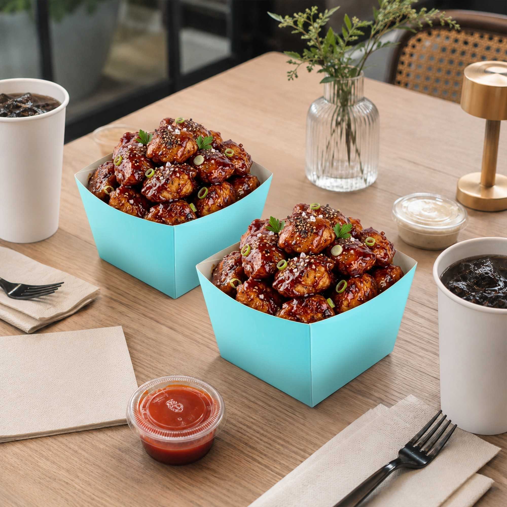Bio Tek Square Turquoise Paper Snack Box - 5 1/4" x 5 1/4" x 3 1/4" - 200 count box
