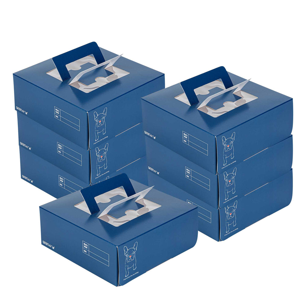 Cater Tek Square Frenchie Paper Cake / Take Out Container - with Pop-Up Handle, Window - 9" x 9" x 3 1/2" - 50 count box