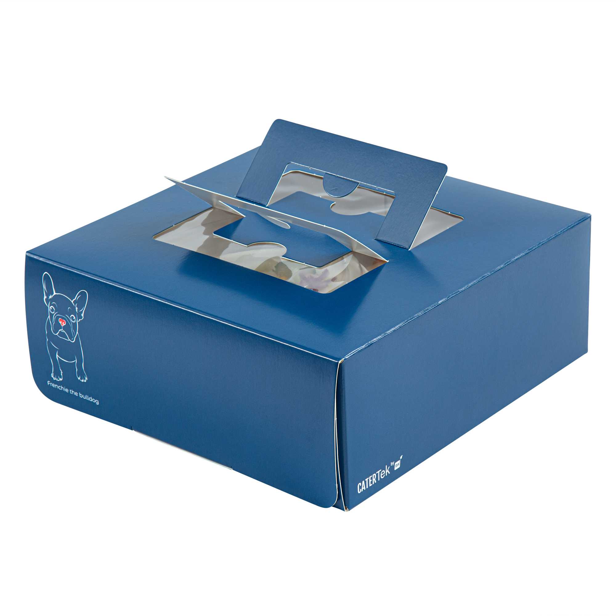 Cater Tek Square Frenchie Paper Cake / Take Out Container - with Pop-Up Handle, Window - 9" x 9" x 3 1/2" - 50 count box