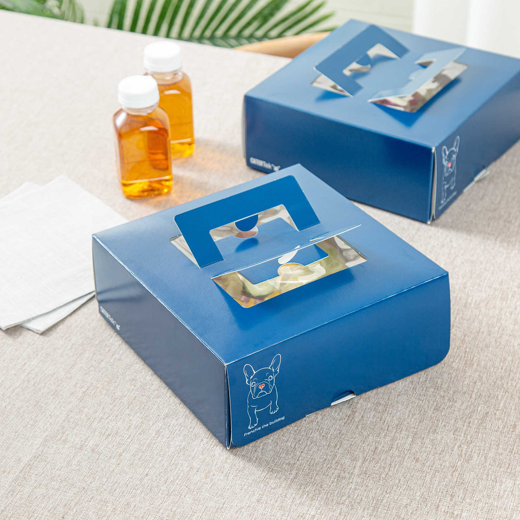 Cater Tek Square Frenchie Paper Cake / Take Out Container - with Pop-Up Handle, Window - 9" x 9" x 3 1/2" - 50 count box