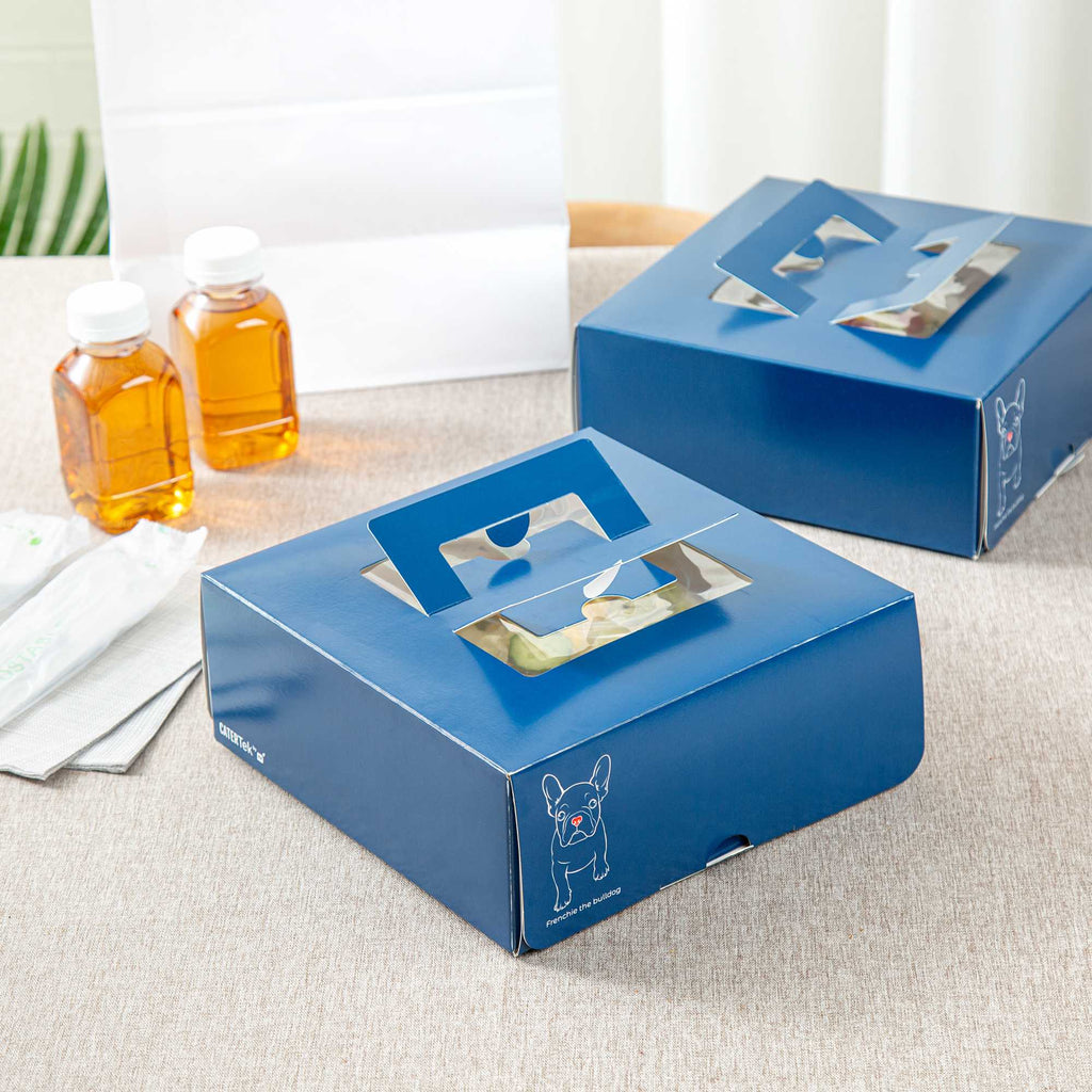 Cater Tek Square Frenchie Paper Cake / Take Out Container - with Pop-Up Handle, Window - 9" x 9" x 3 1/2" - 50 count box